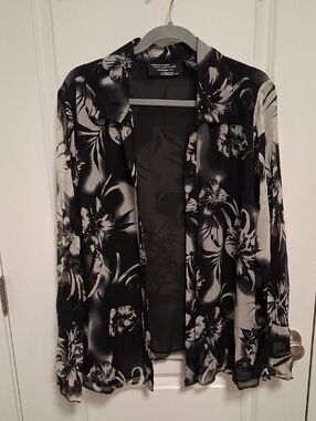 Black & White Floral Sheer Blazer Jacket by New York City